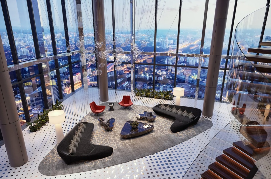 A unique threelevel penthouse under a huge glass dome and 360 meters
