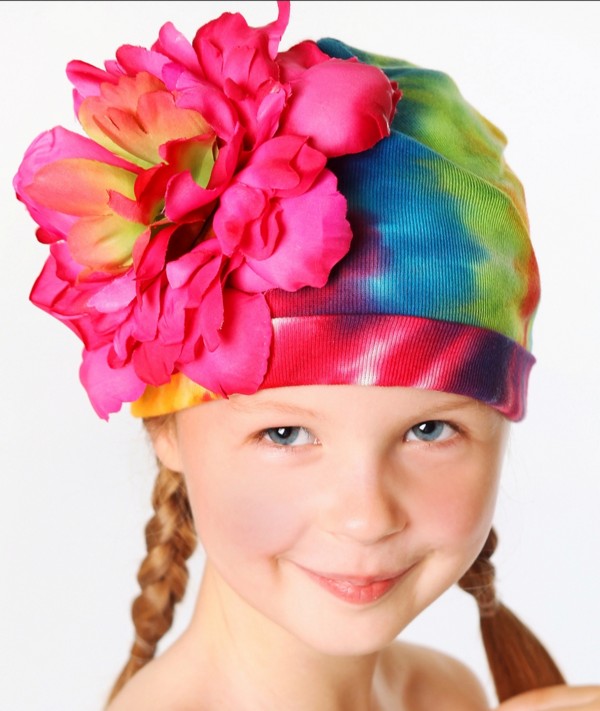 Rainbow Tie Dye Hat with Raspberry Large PeonyTHRAINRASLP