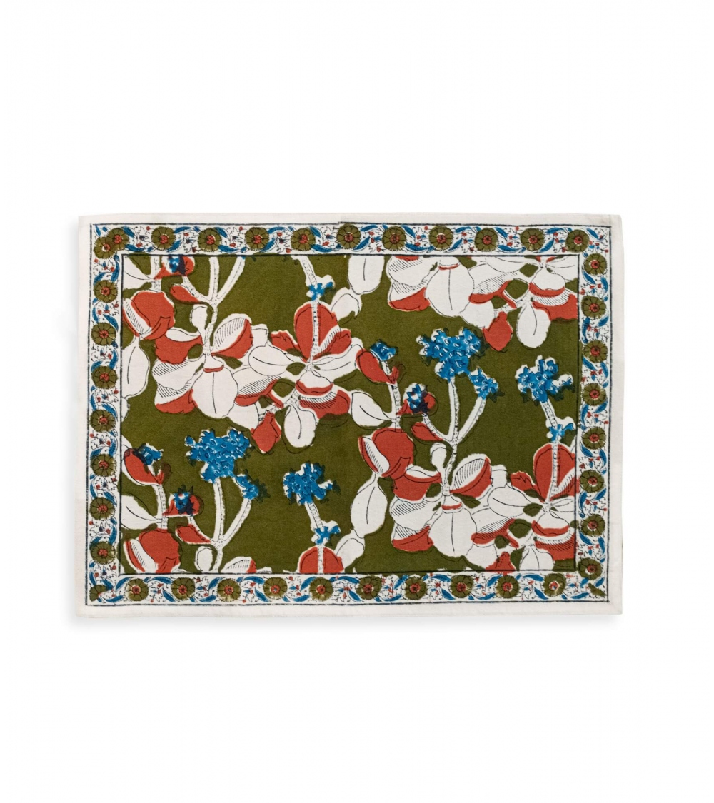 Iris olive floral table mat 14x18 inches Jamini