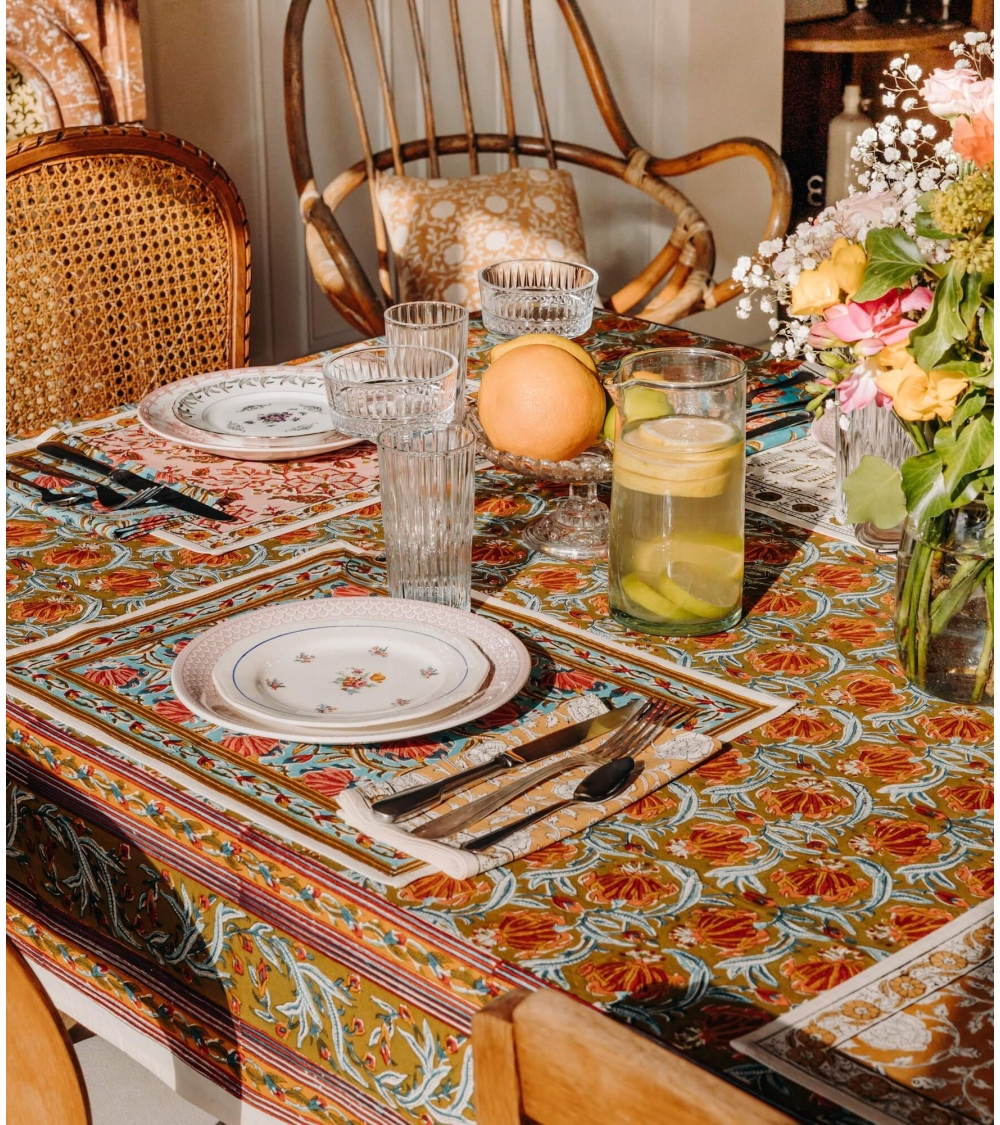 Jaipur olive rectangular table cloth 56x93 inches Jamini