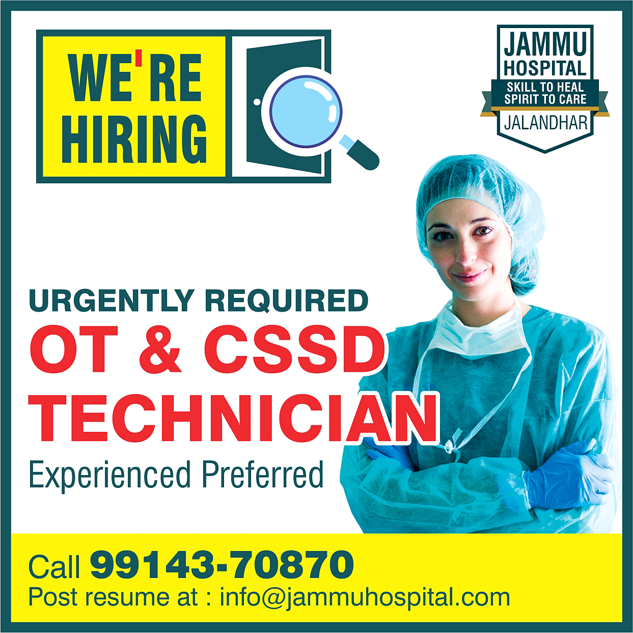 CSSD & OT Technician Job at Jammu Hospital Jalandhar