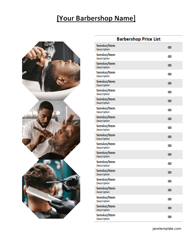 Editable Barber Shop Price List Template (Word)