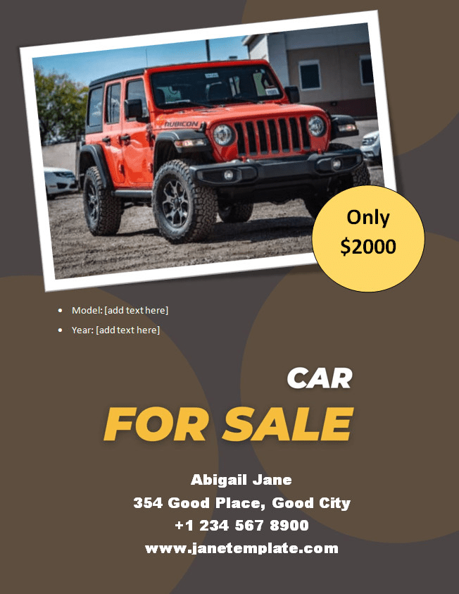 Customizable CarForSale Flyer Template (Word)