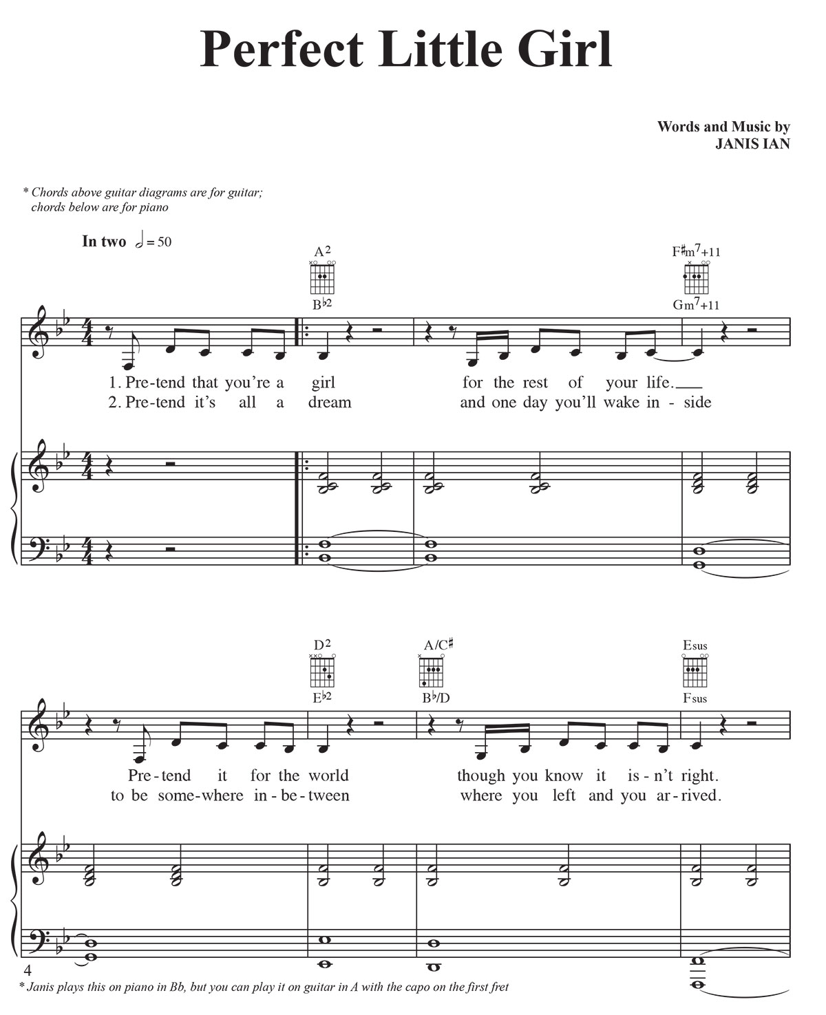 Perfect Little Girl Sheet Music Janis Ian