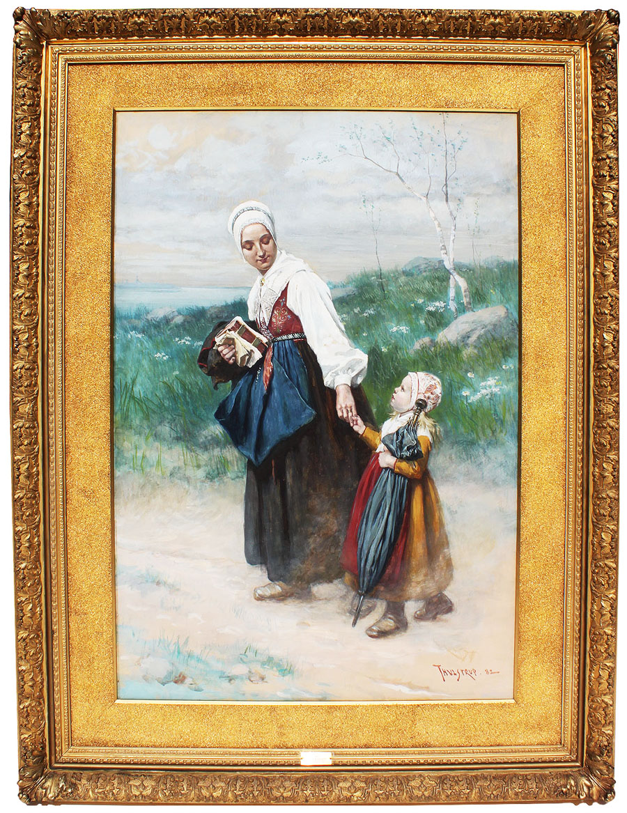 A Very Fine and Large Swedish 19th Century Watercolor Portrait on Linen