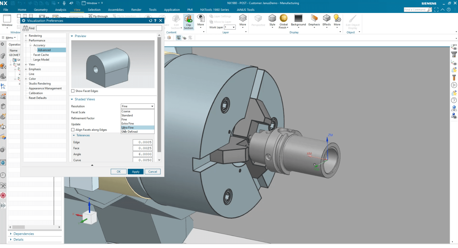 NX CAM Tutorial How to change the display settings JANUS