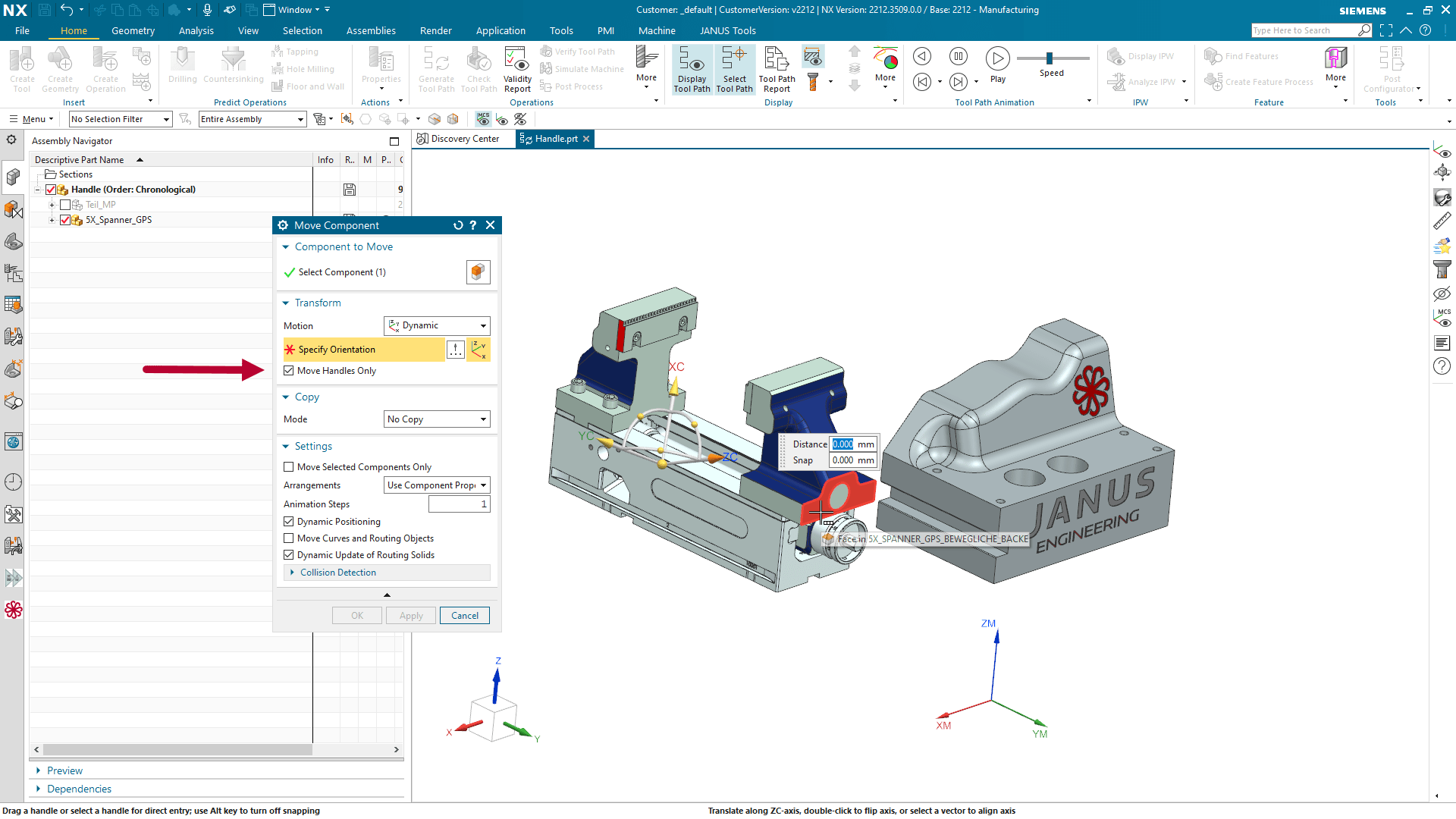 Align Assemblies correctly in NX CAM Move Handle JANUS Engineering USA