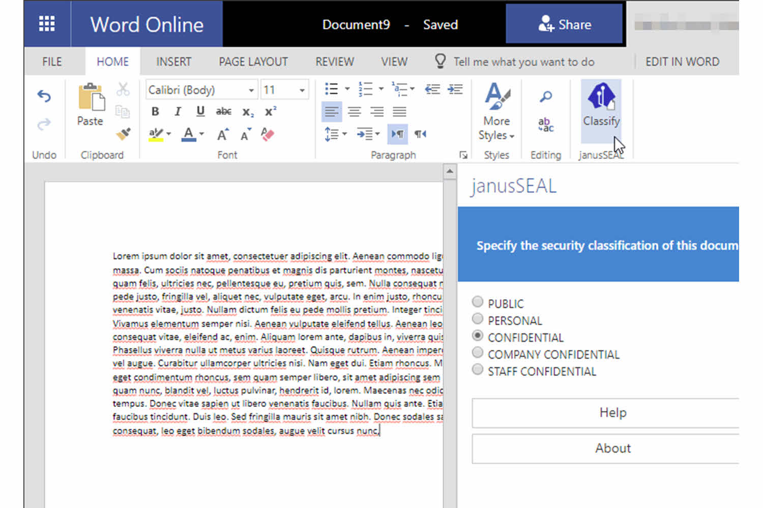 Assign security classifications Word and Excel online