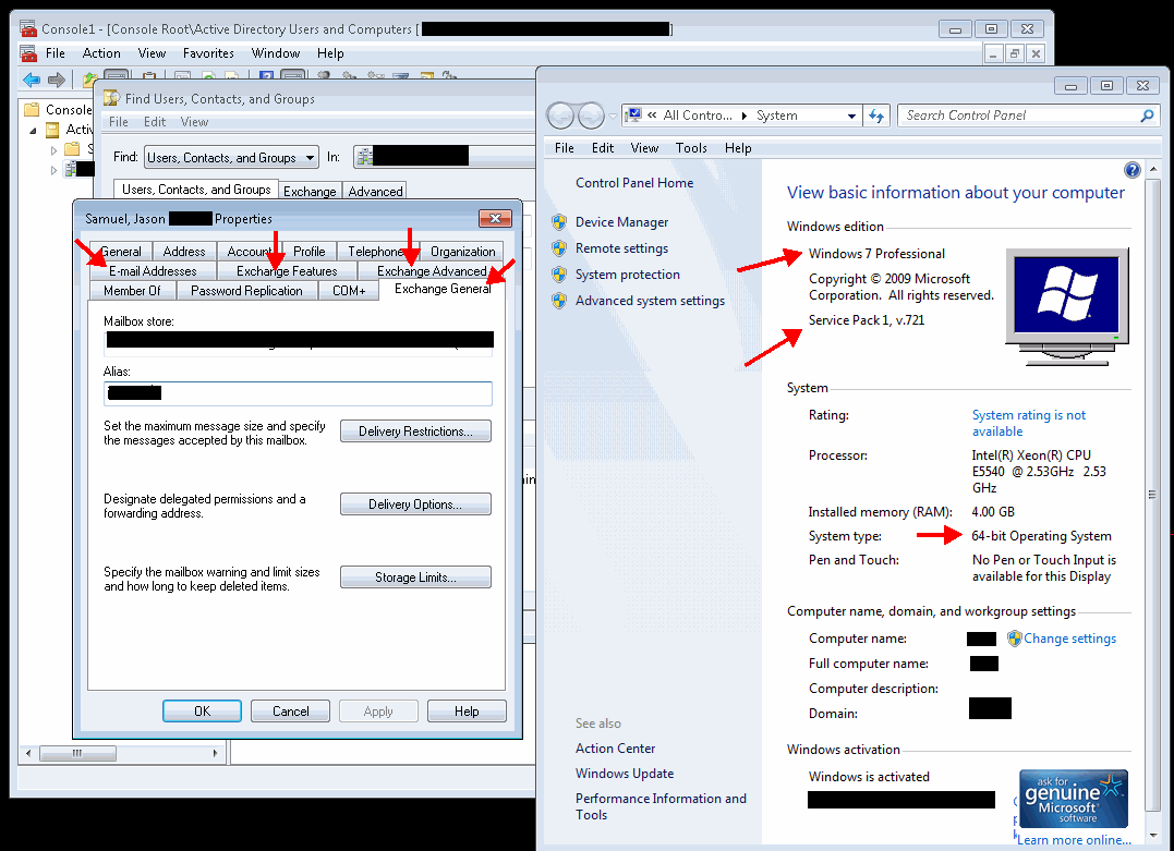 How to make ESM tabs for Exchange 2003 work for ADUC on Windows 7 x64