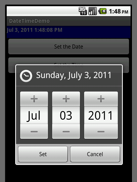 Date and Time sample program in Android