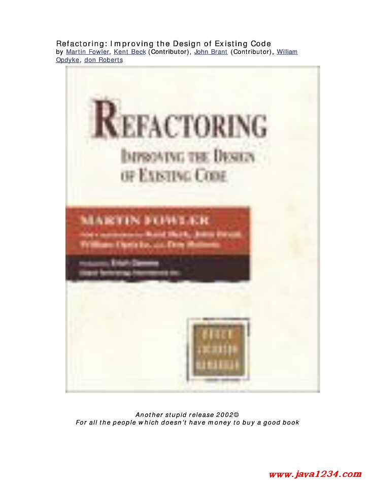 《Refactoring Improving the Design of Existing Code》PDF 下_Java知识分享网免费