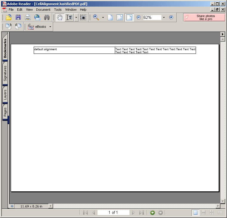 Cell Alignment Justified Table Cell Alignment « PDF RTF « Java