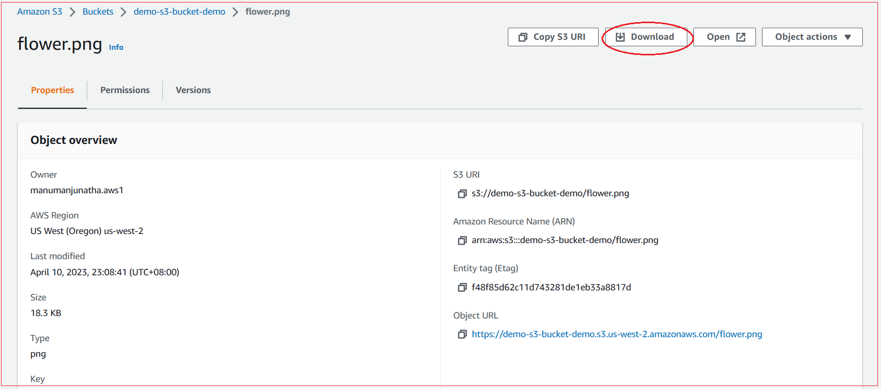 Uploading/downloading objects to S3 bucket from AWS Management Console