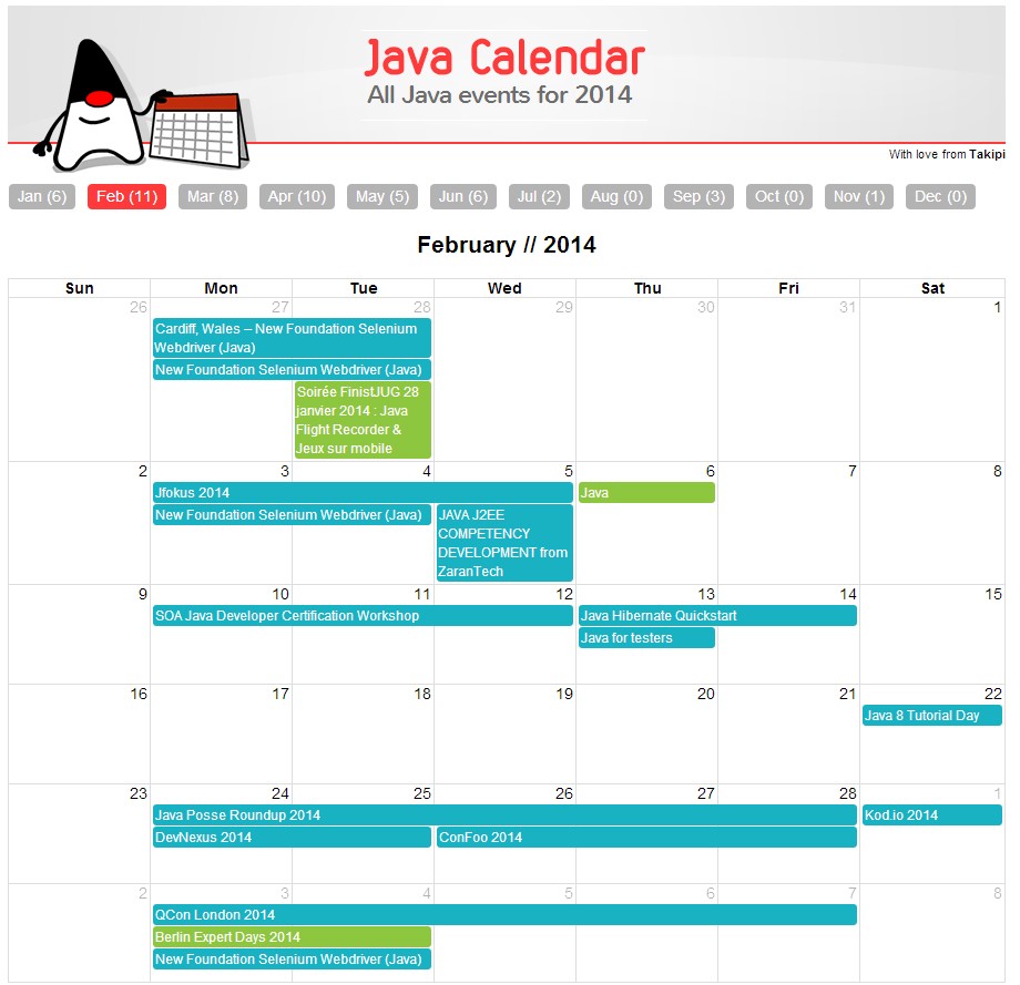 Java and Scala event calendars for 2014 Java and Scala event calendars for 2014