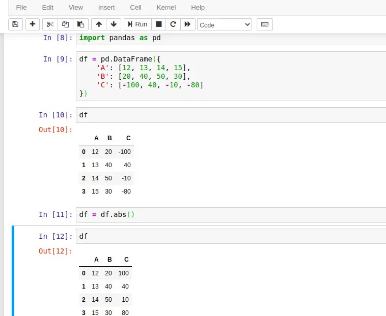 Pandas DataFrame Absolute Values DataFrame.abs() Method Javaexercise
