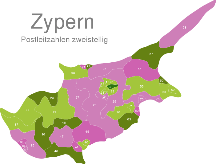 Cyprus Post Codes Digit interactive Javascript Map