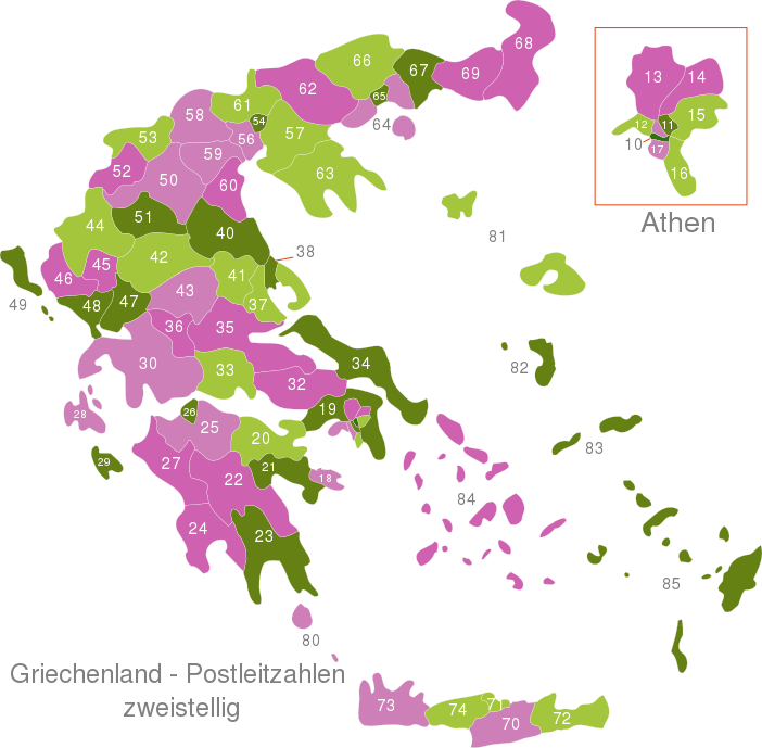 Greece Post Codes Digit interactive Javascript Map