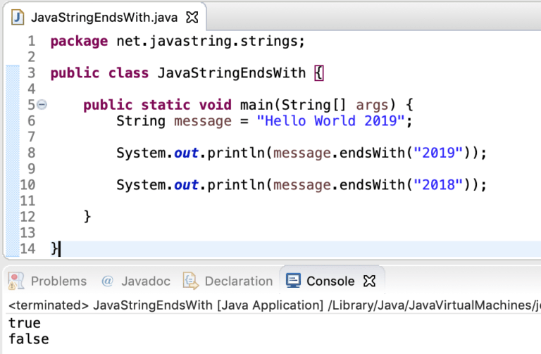 Java String endsWith() Method Examples