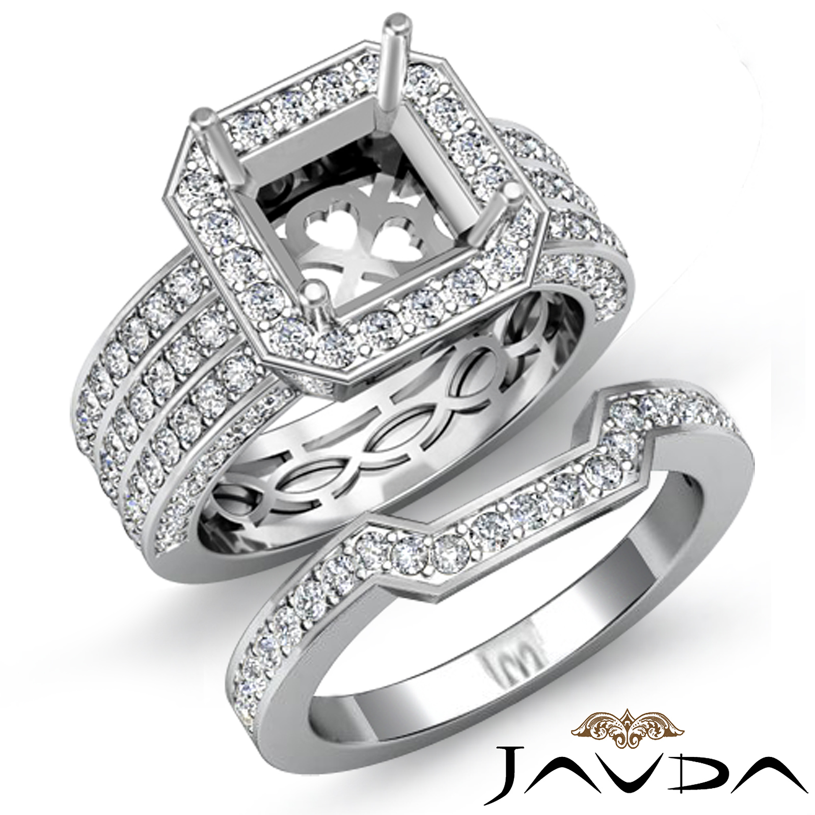 2Ct 3 Row Diamond Engagement Ring Bridal Setting 14K White Gold Semi Mount