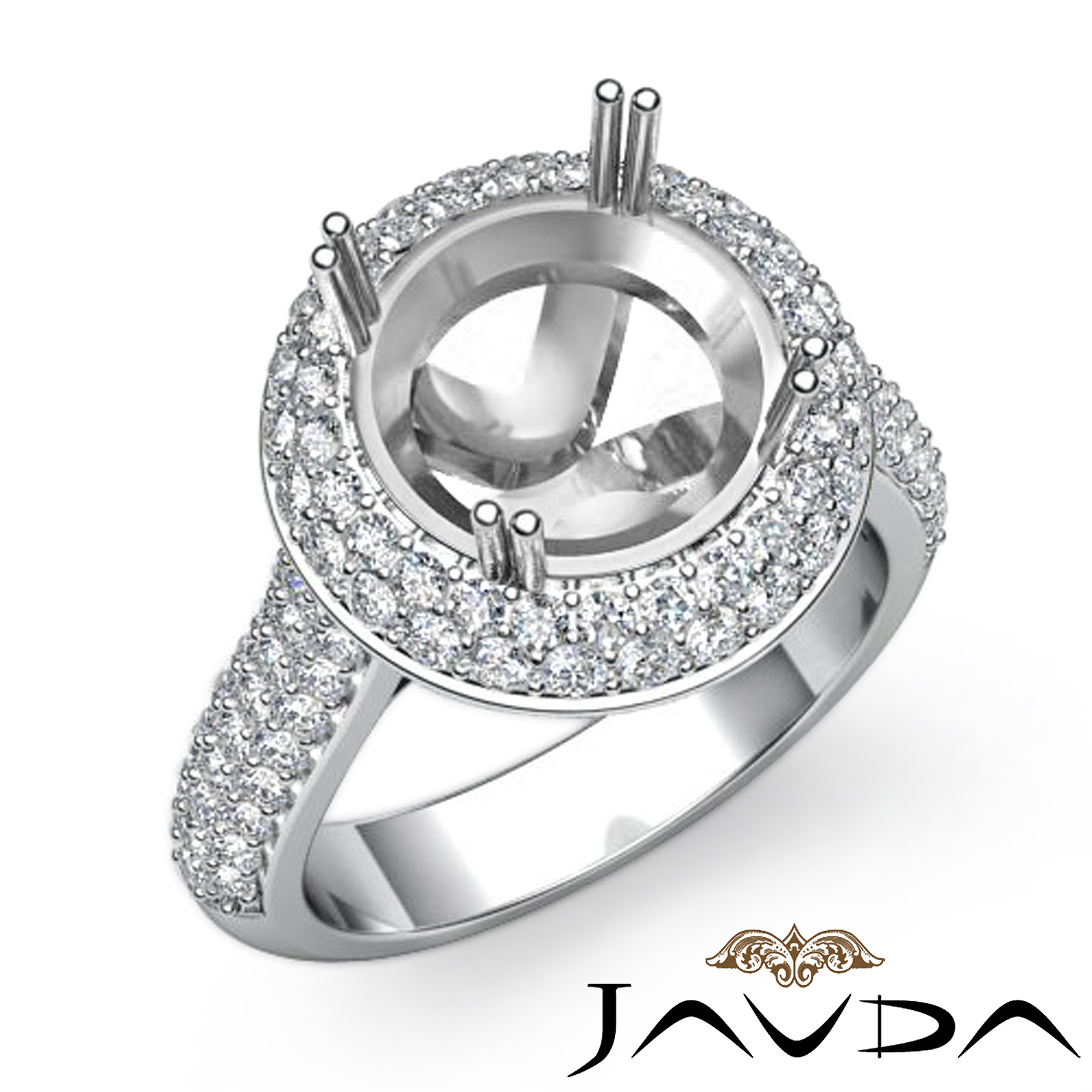 Diamond Engagement Ring Halo 14k White Gold Round Semi Mount 1.5Ctw
