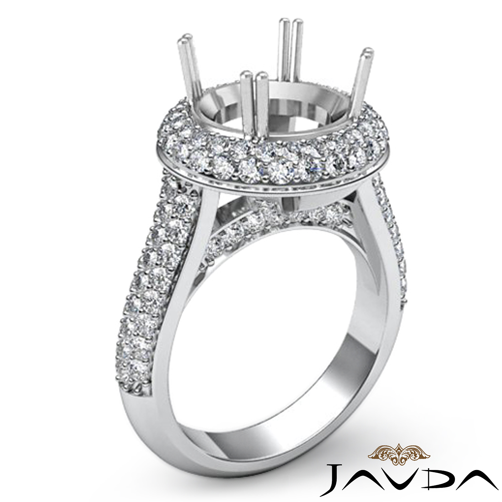 Diamond Engagement Ring Halo Pave Setting 14k White Gold Round Semi