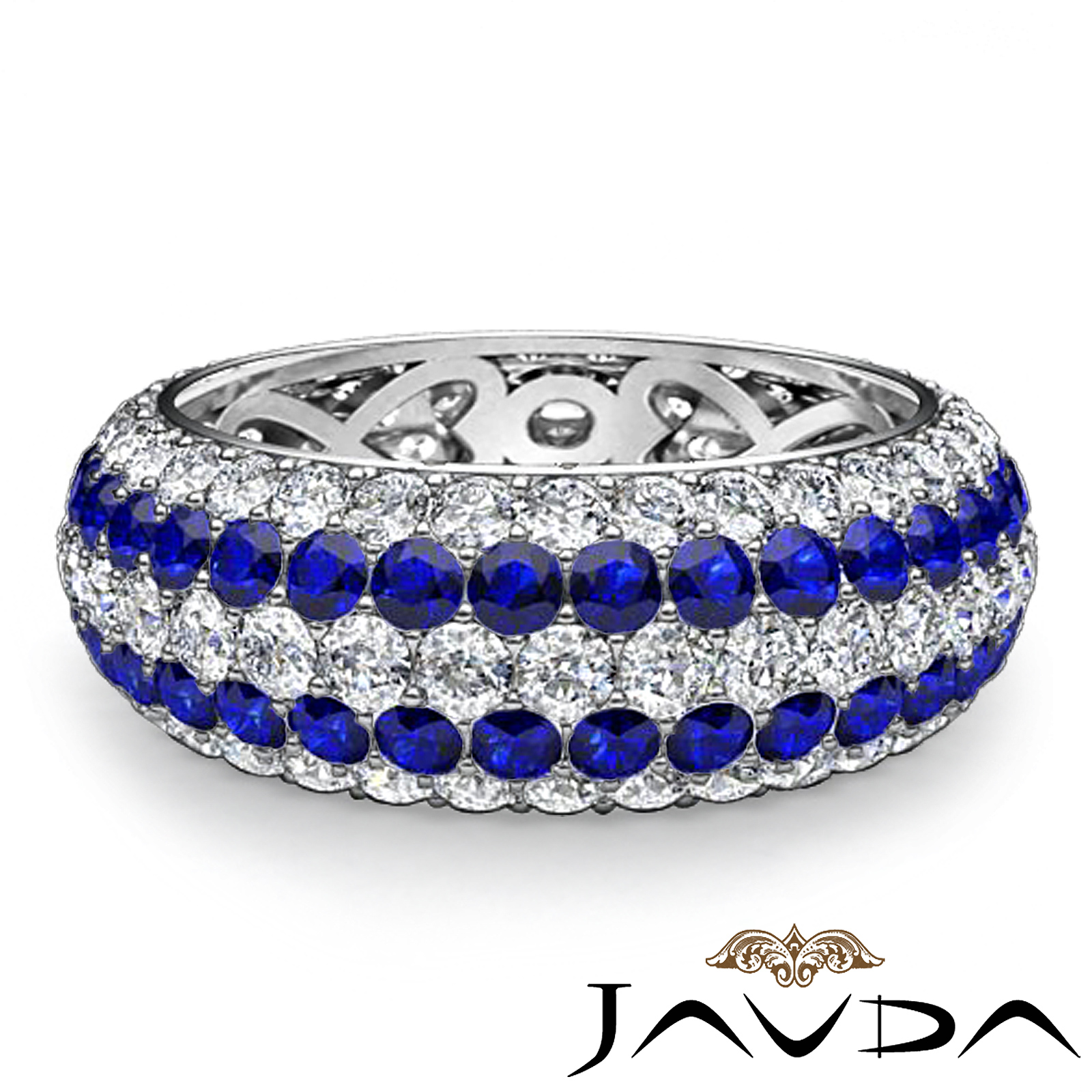 5 Row Eternity Womens Ring Sapphire Diamond Anniversary Band Platinum