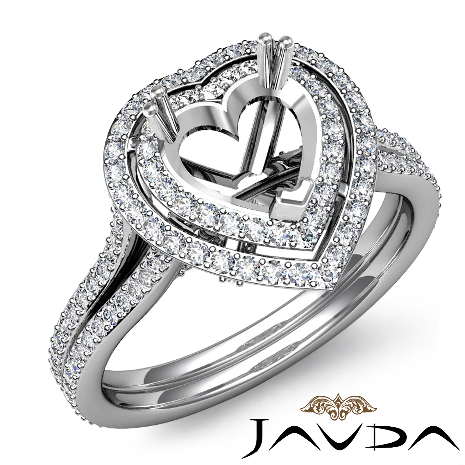 Diamond Engagement Halo Setting Ring Heart Cut Semi Mount 18k W Gold (1
