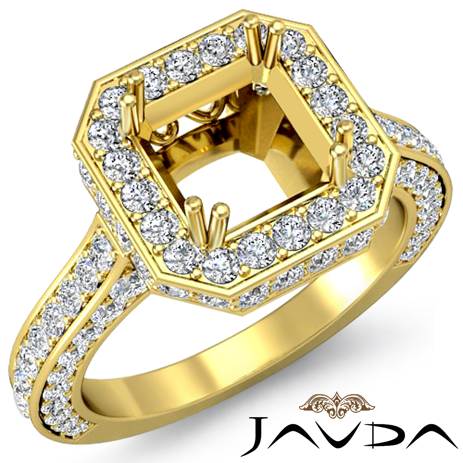 Halo Setting Diamond Engagement Ring Asscher Semi Mount 18k Gold (1.7Ct
