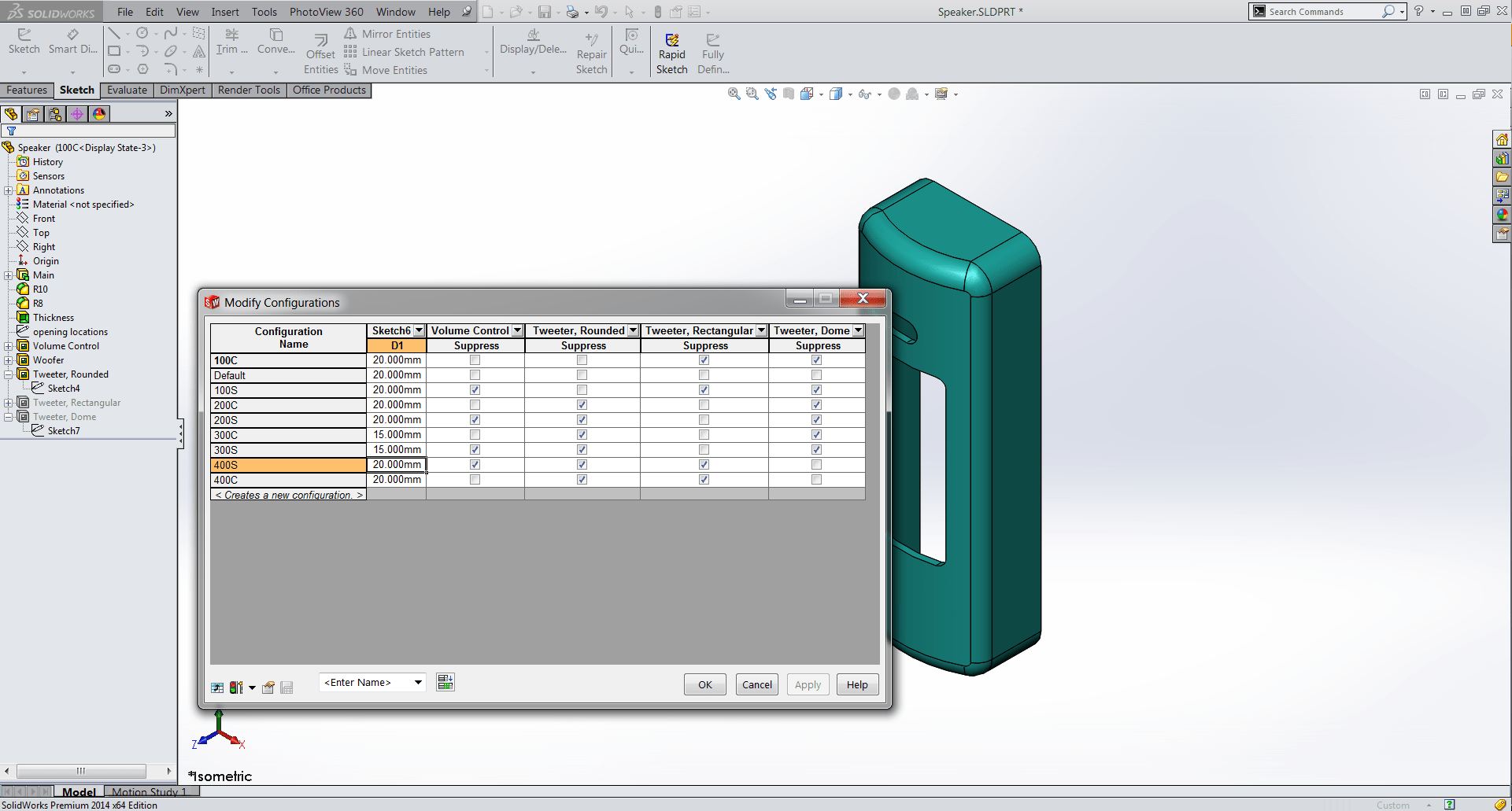 Using the Modify Configurations Table in SOLIDWORKS