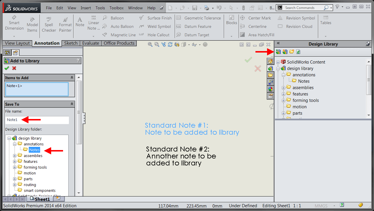 How to create a SOLIDWORKS Notes Library