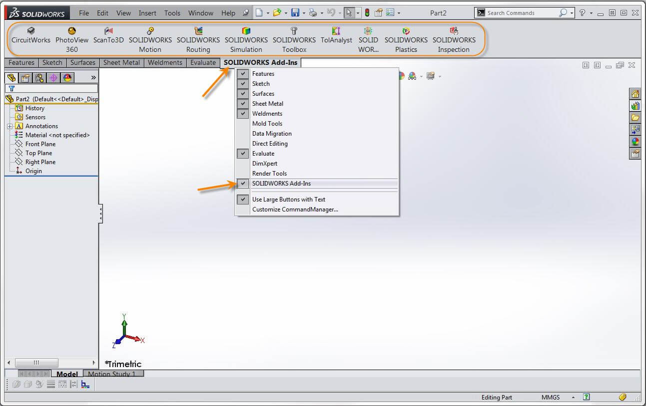 How to access SOLIDWORKS Addins three different ways