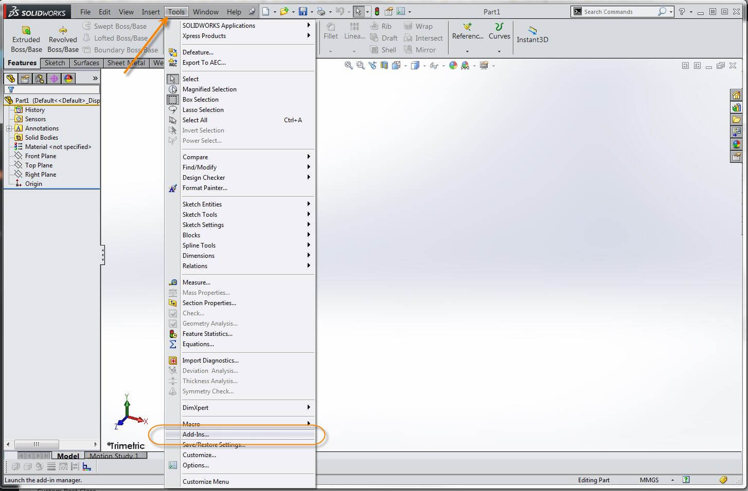 How to access SOLIDWORKS Addins three different ways