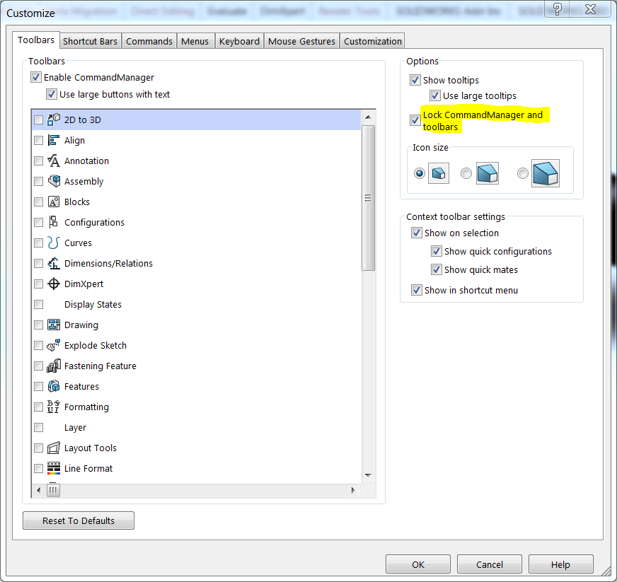 SOLIDWORKS CommandManager Archives