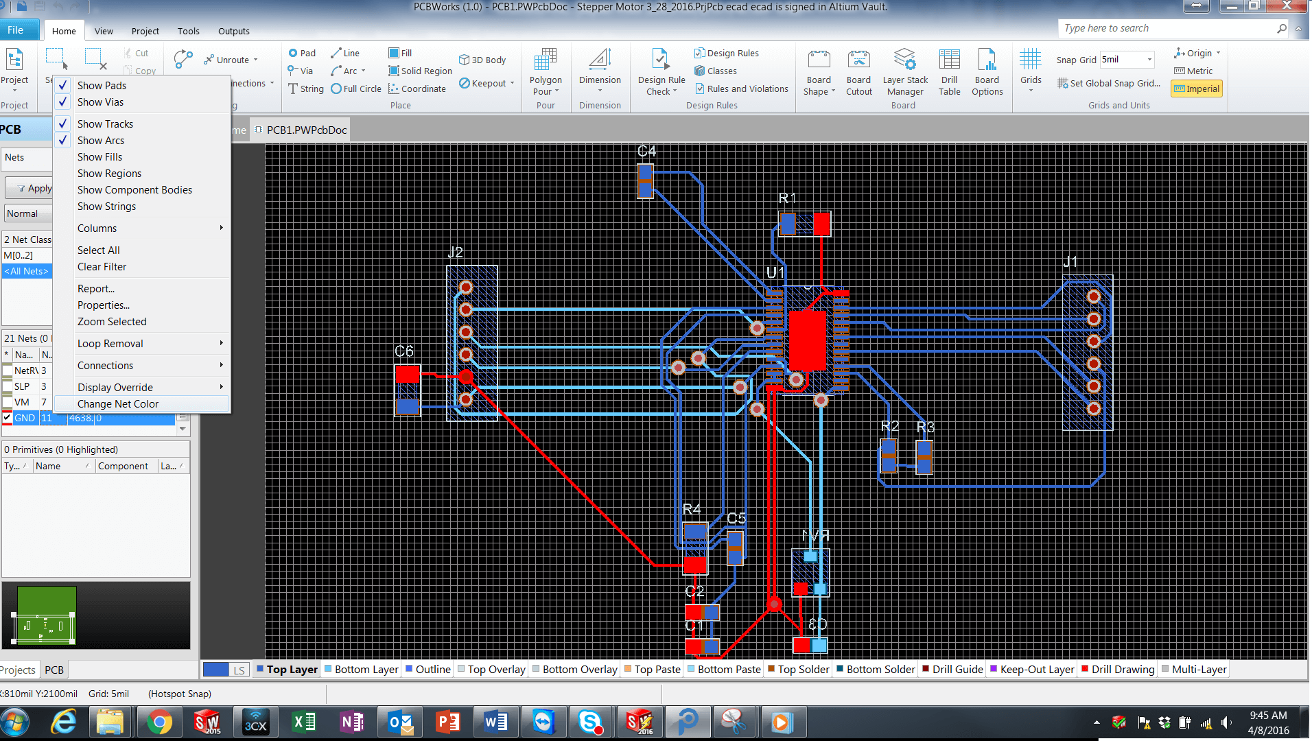SOLIDWORKS PCB Changing Net Colour