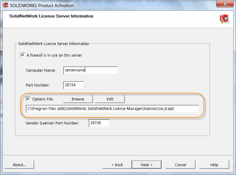 Using the SOLIDWORKS License Manager Options File