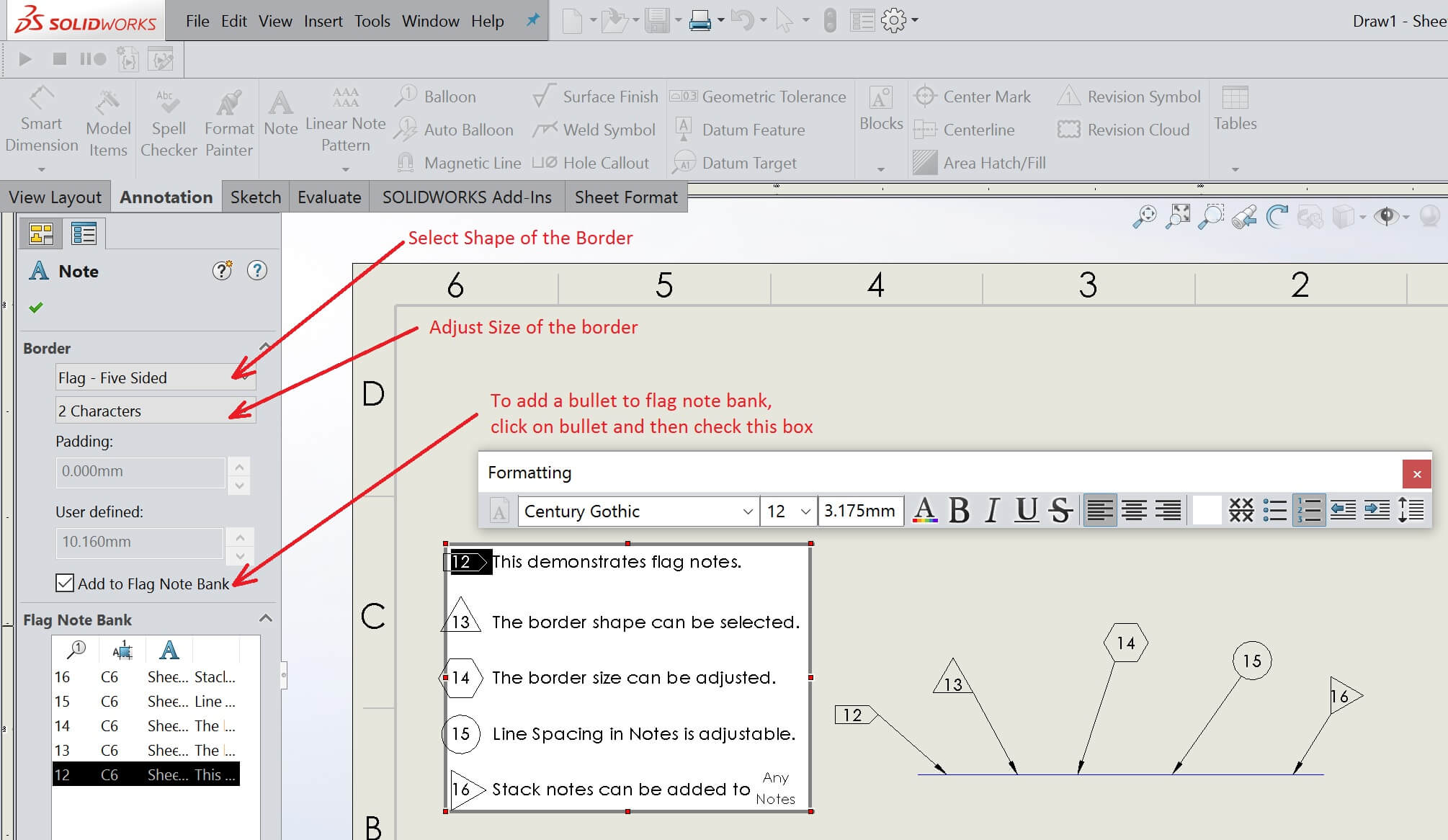 SOLIDWORKS Flag Note, what are they and how to add them