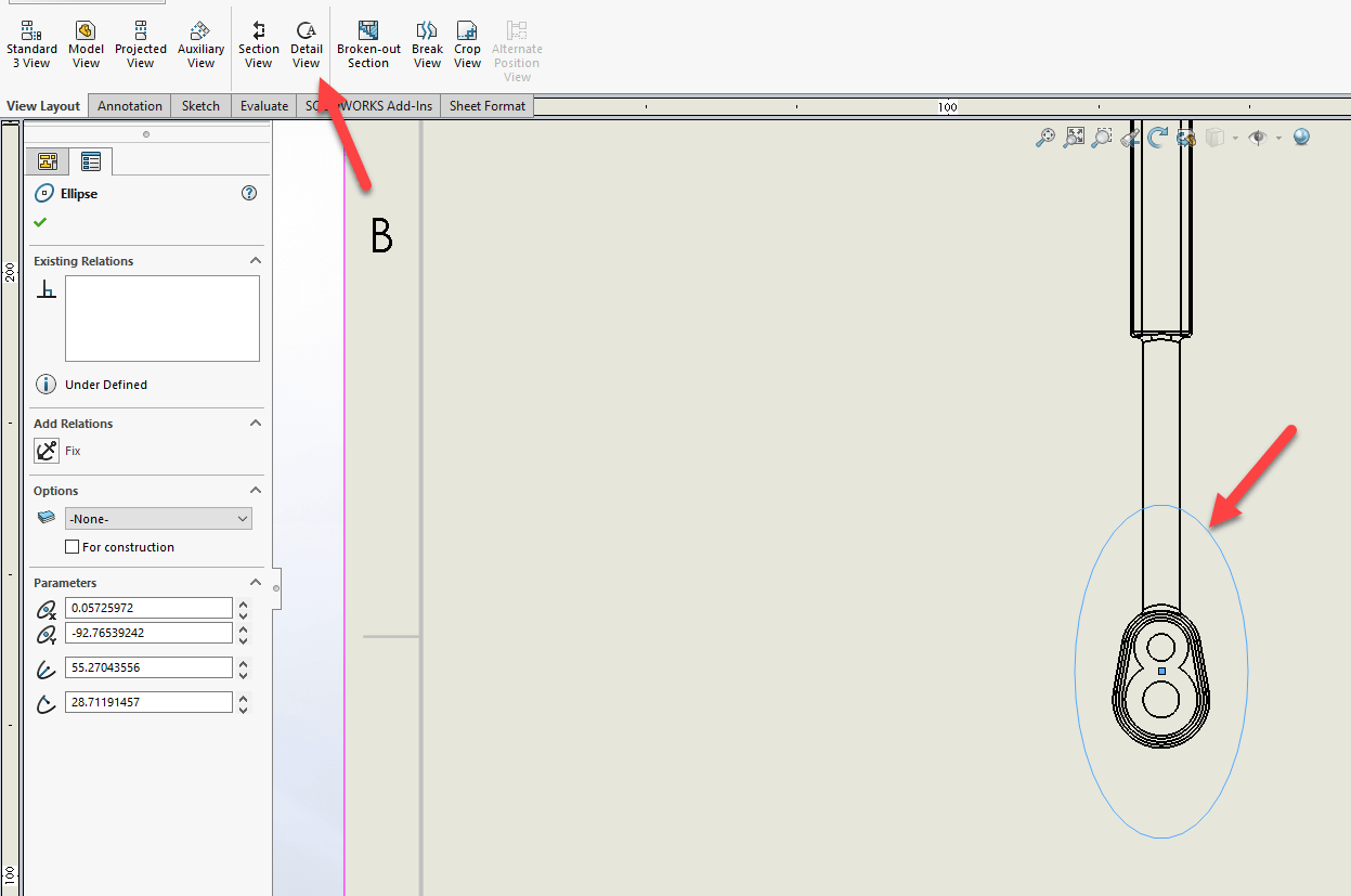 How to define a SOLIDWORKS Detail View in a specific shape