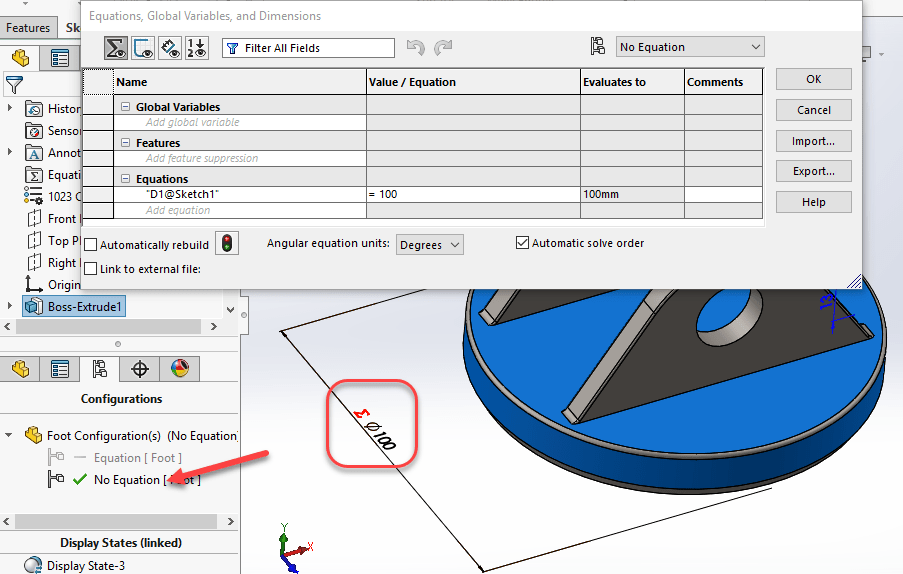 How to Configure SOLIDWORKS Equations for different Configurations