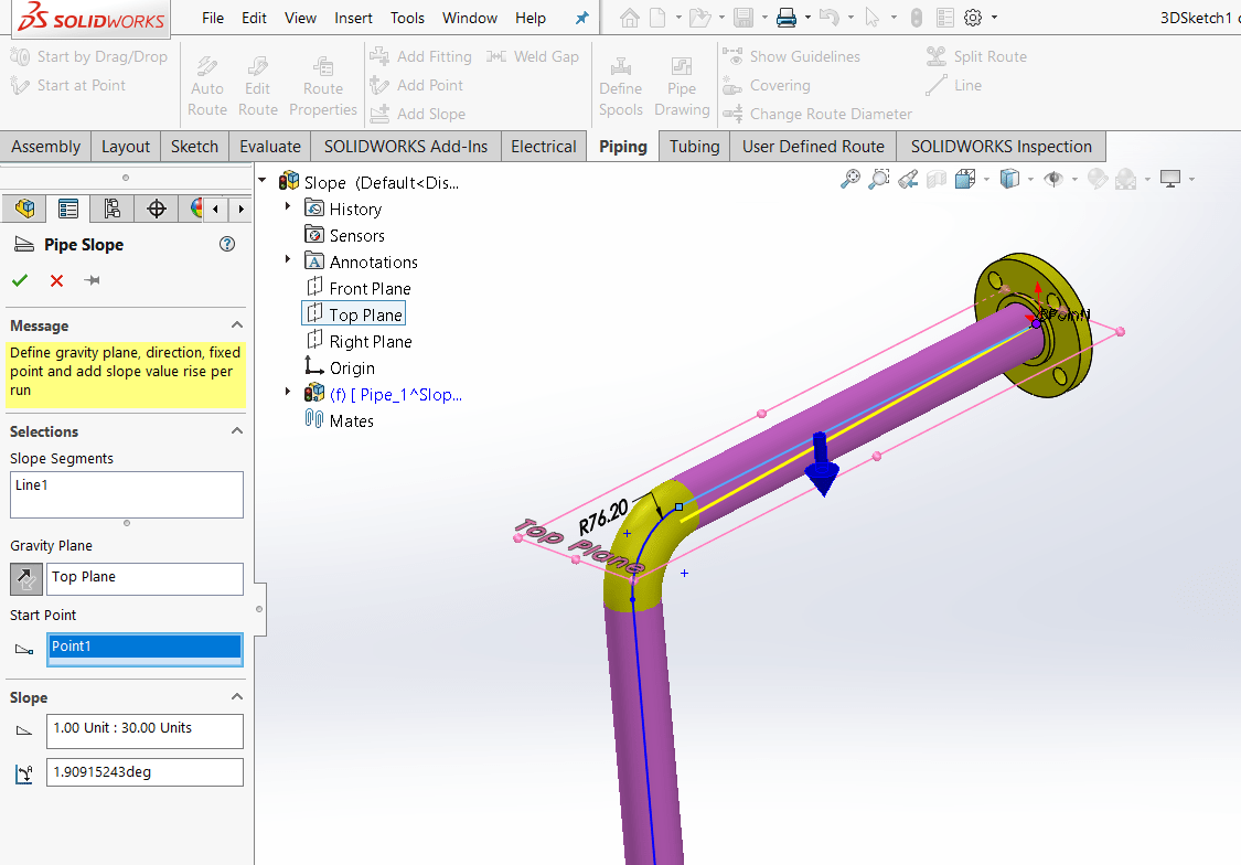 How to add a SOLIDWORKS Routing Pipe Slope to your BOM