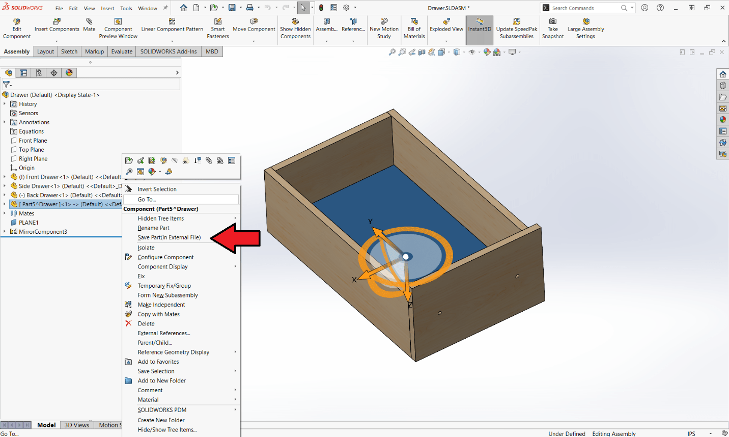 SOLIDWORKS External References Creating New Parts in an assembly file