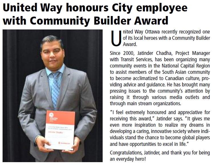 Community Builder Awards Jay Chadha Barrhaven West council candidate