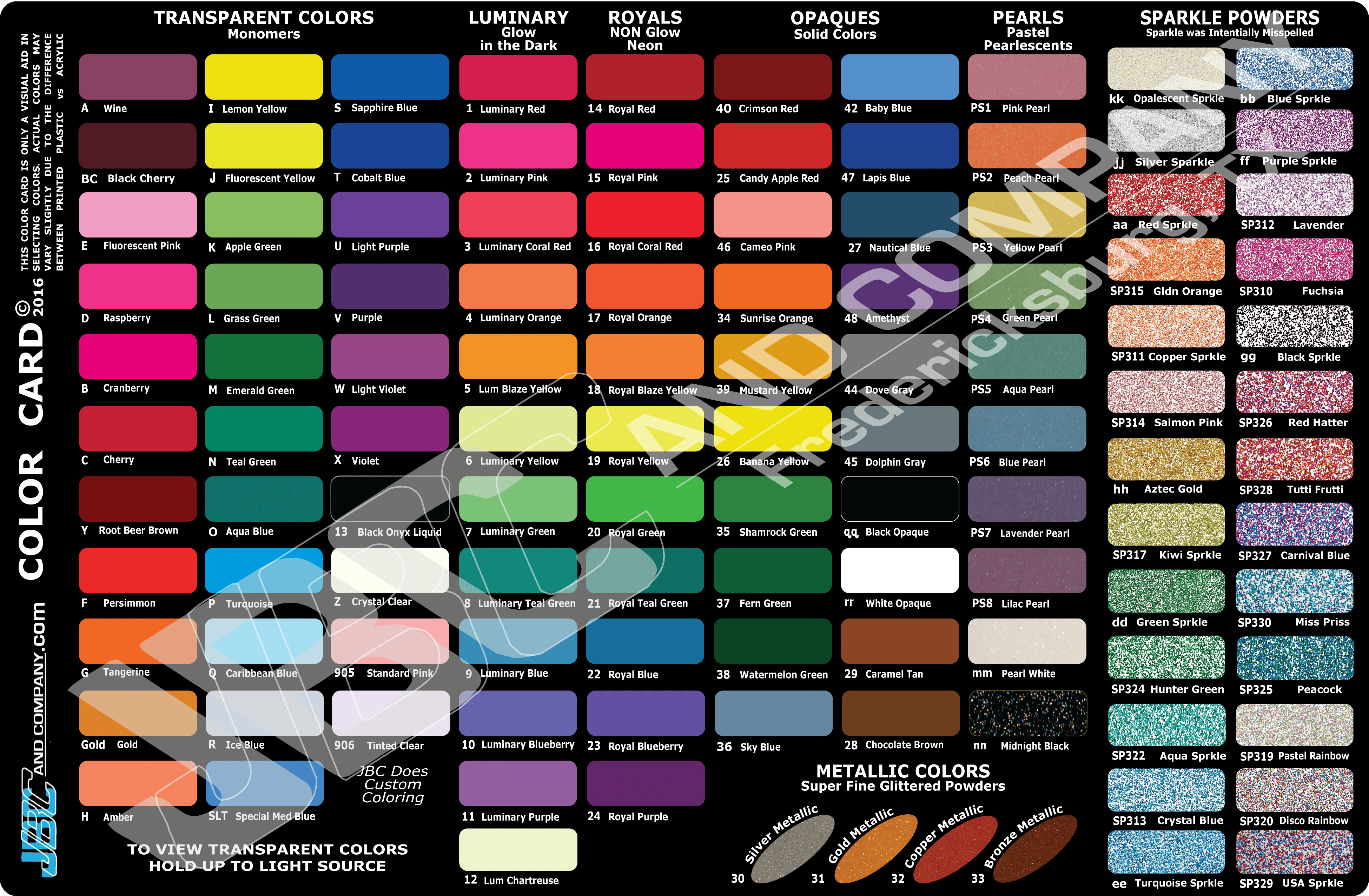 JBC and Company Color Cards