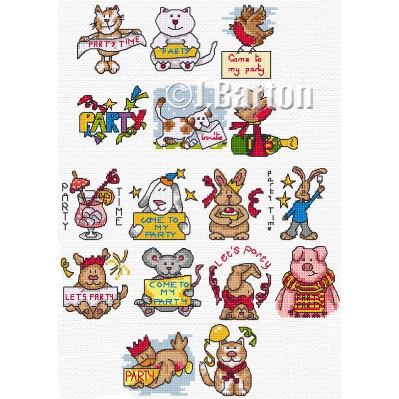 Party time cross stitch chart collection.