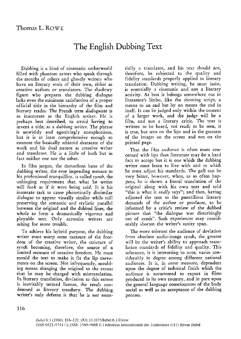 The English Dubbing Text John Benjamins