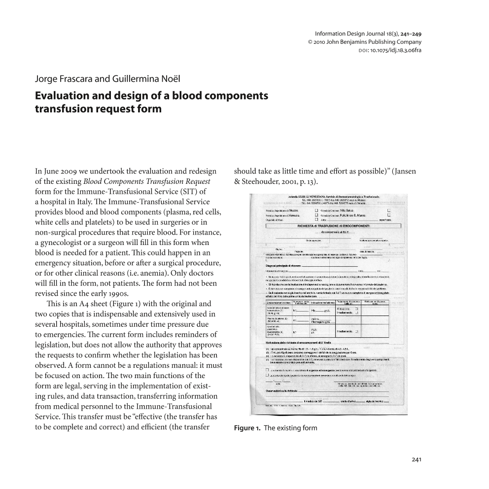 Evaluation and design of a blood components transfusion request form