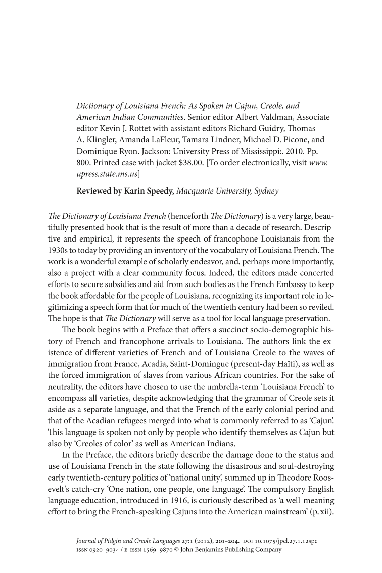 Dictionary of Louisiana French As Spoken in Cajun, Creole, and