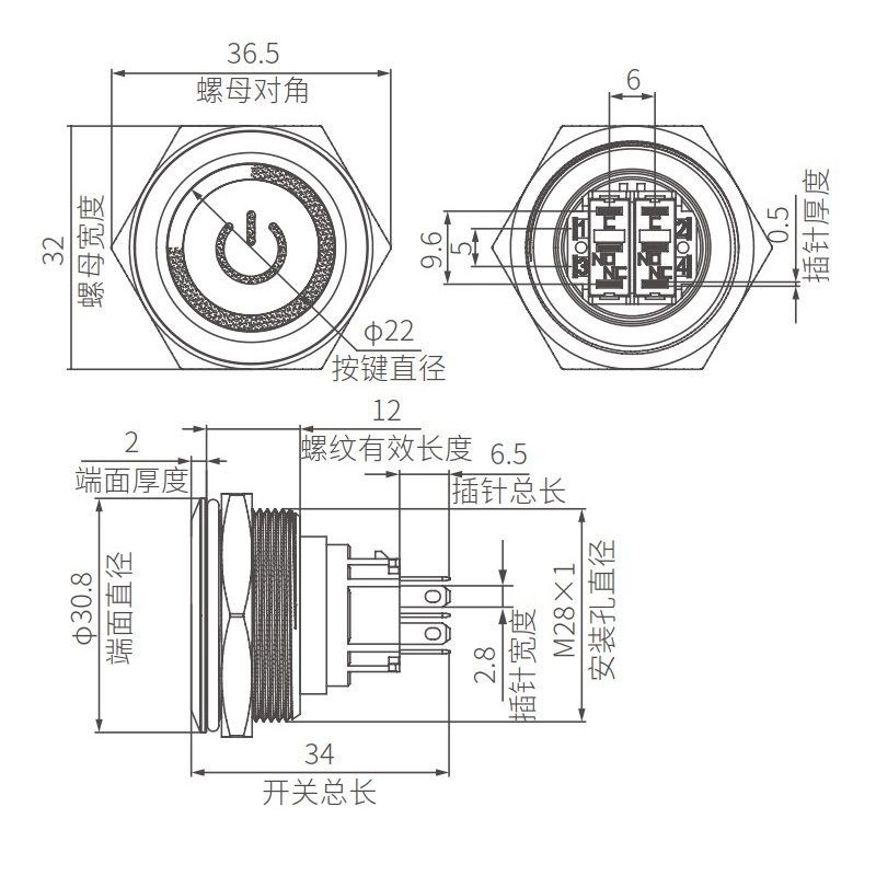 Custom Illuminated LED Push Button Switch Self Lock