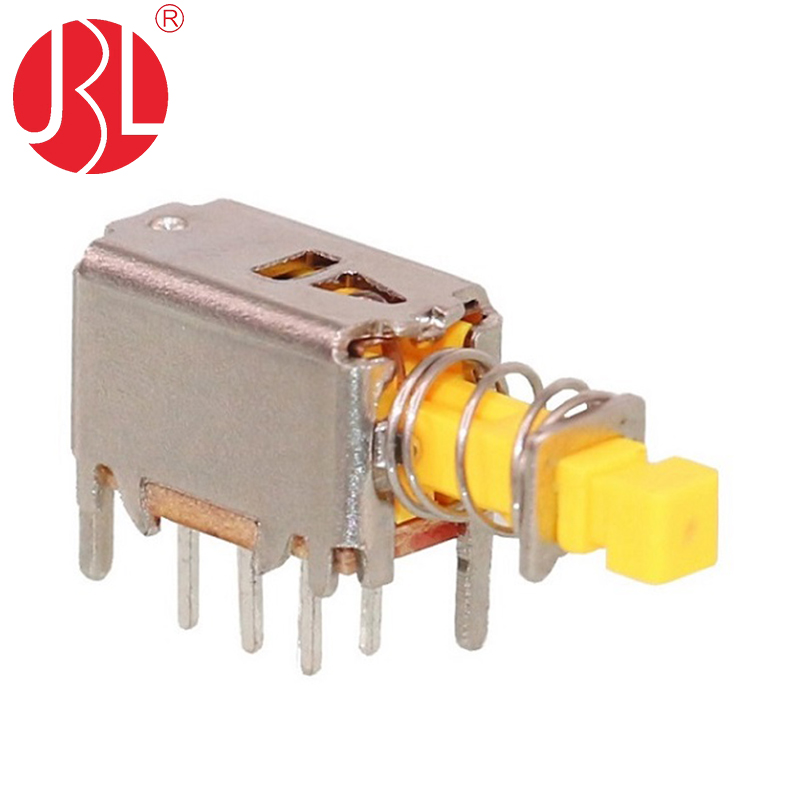 PS22E05 Latching Push Button Switch DPDT DIP Right Angle DC30V 0.3A