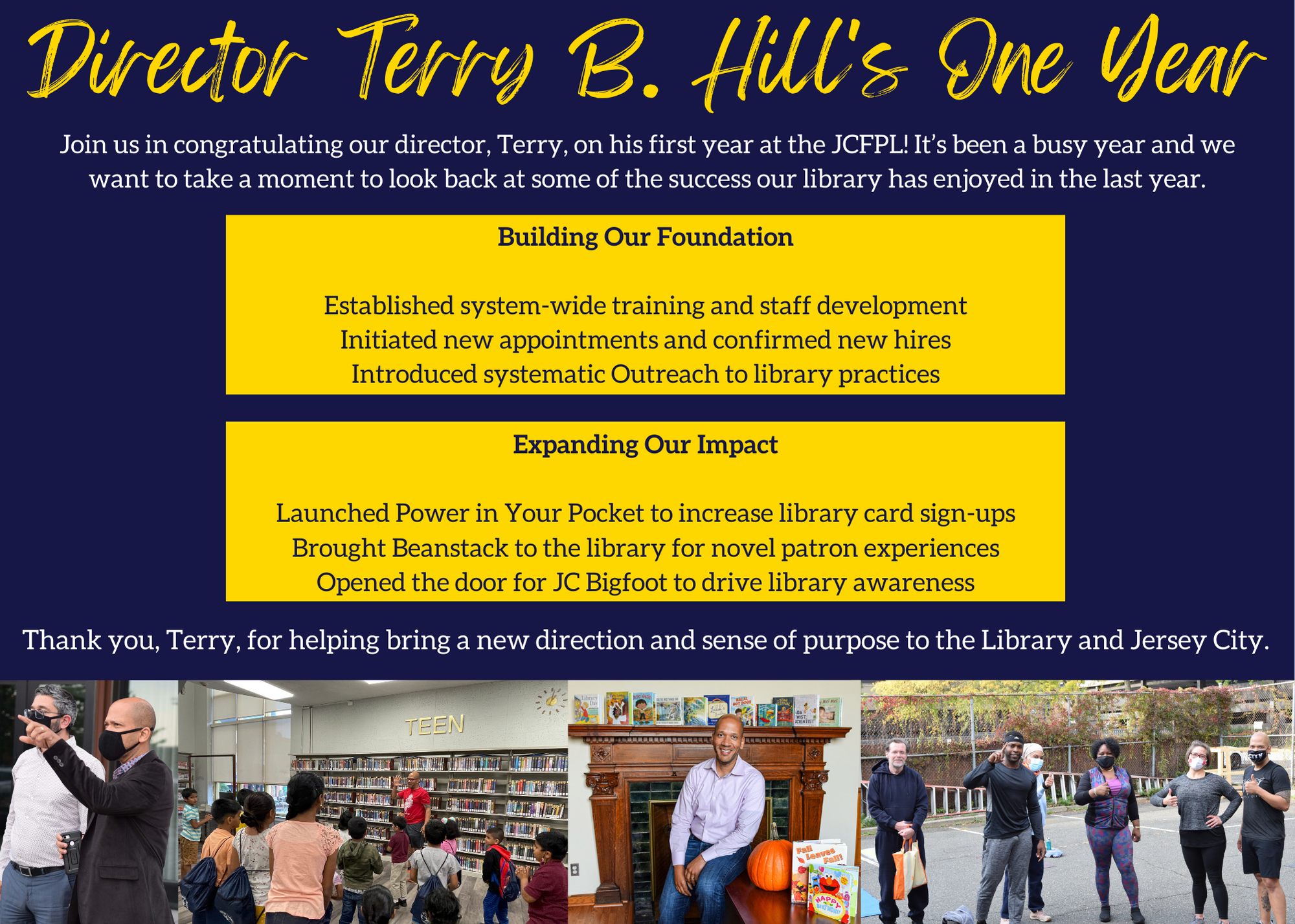 Happy First Anniversary to Library Director, Terry B. Hill! Jersey