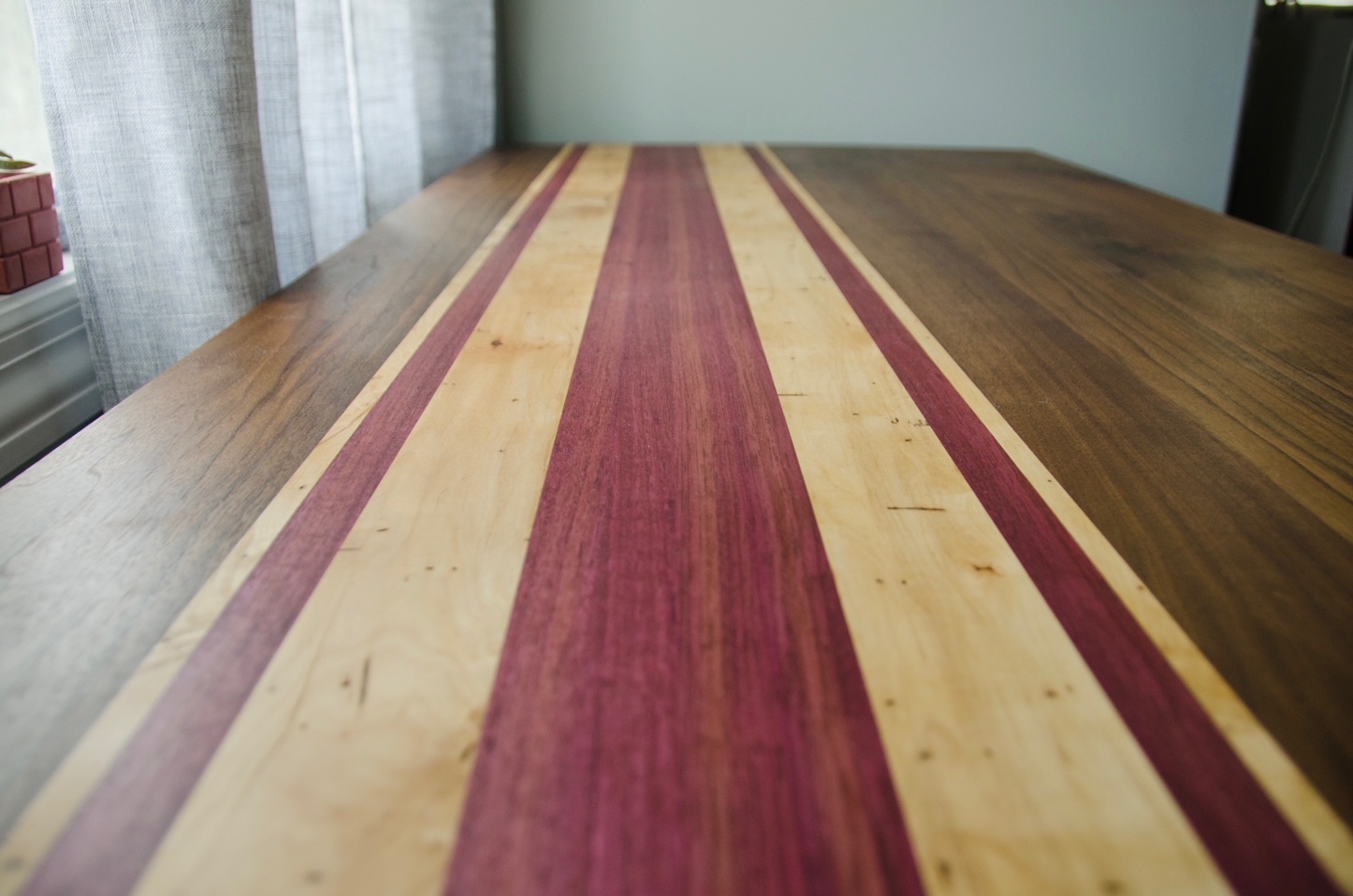 Walnut, Maple, and Purple Heart Desk Top Johnson Company Woodworking Johnson Company Woodworking